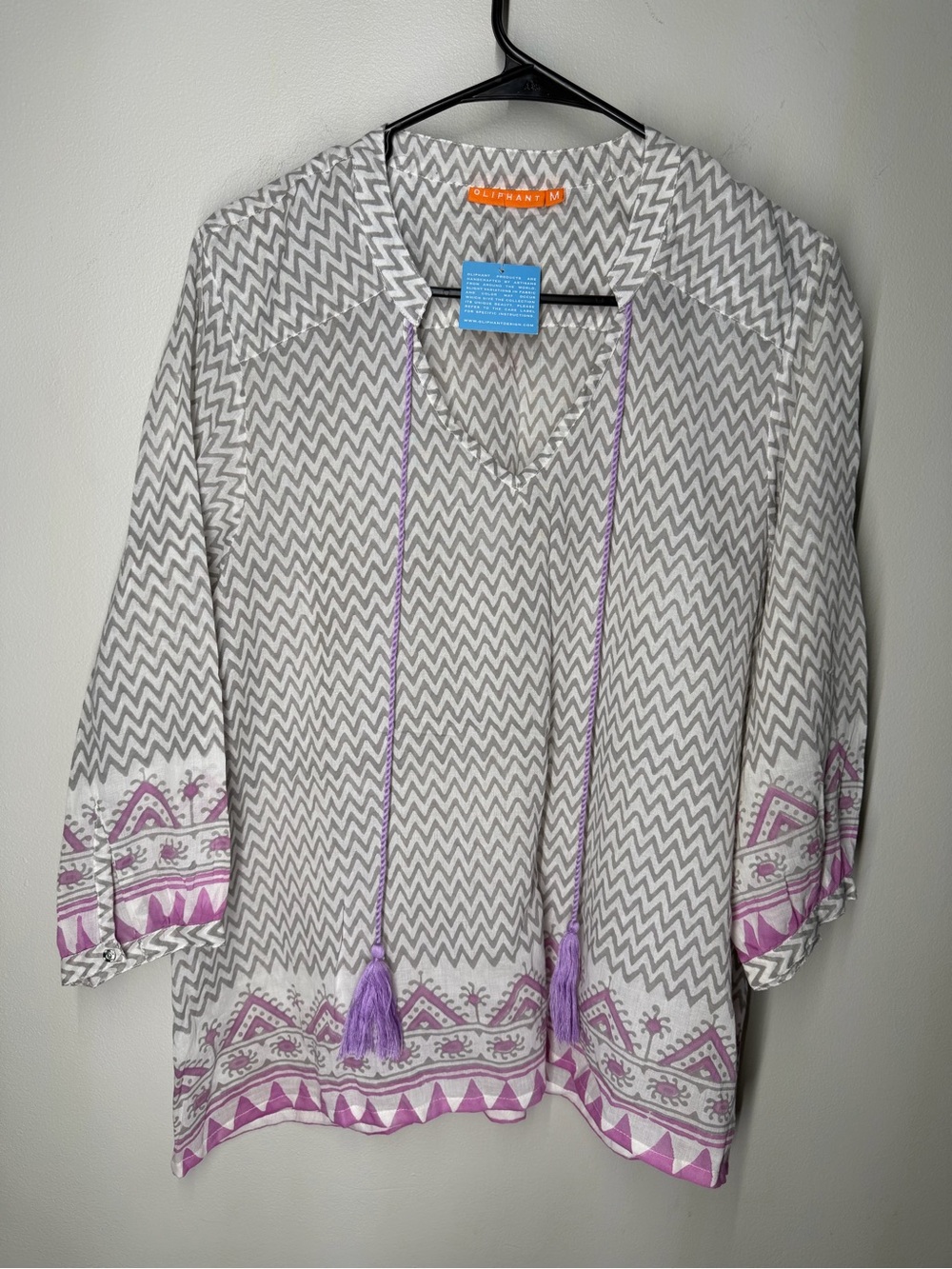 NEW Oliphant Boho Tunic‎ Resort Beach Cover Up Coastal Cotton Top Natural Fibers